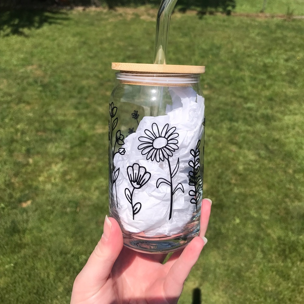 16oz wildflower glass cup